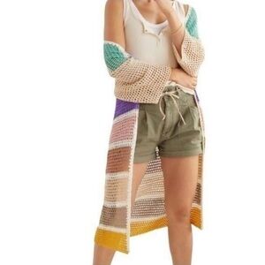 Anthropologie Duster Eliza Crochet Colorblock Ombre Multicolored Open Shrug OS